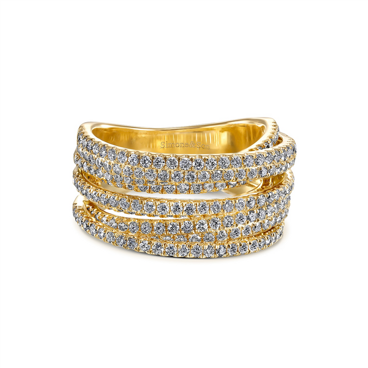 18K Yellow Gold Micro Pave Multi-Row Diamond Wedding Band 1.96ctw.