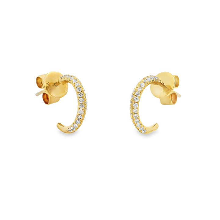 14K Yellow Gold 12x2mm Pavé Natural Diamond Huggie Earrings – 0.34ctw.