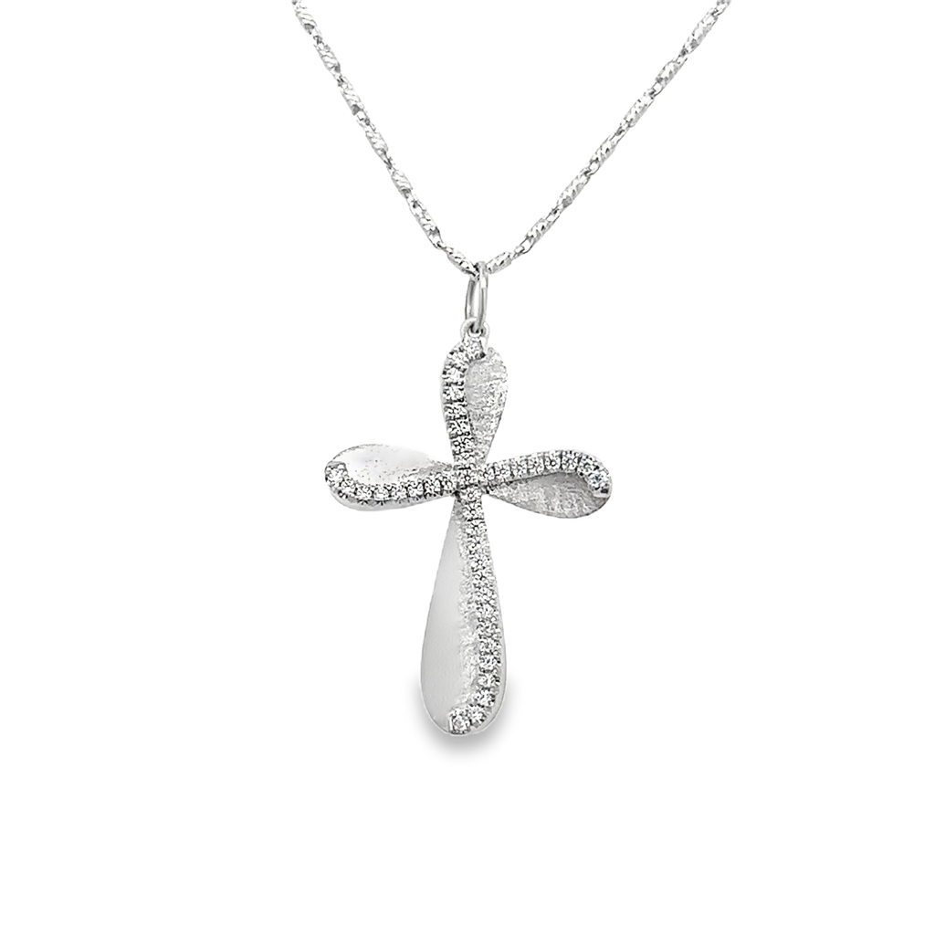 14K White Gold Cross Pendant - 0.16ctw.