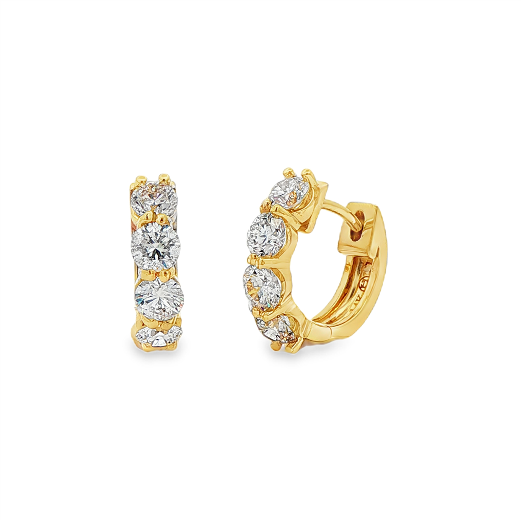 14K Yellow Gold 13x3.6mm Natural Diamond Huggie Earrings – 1.50ctw.