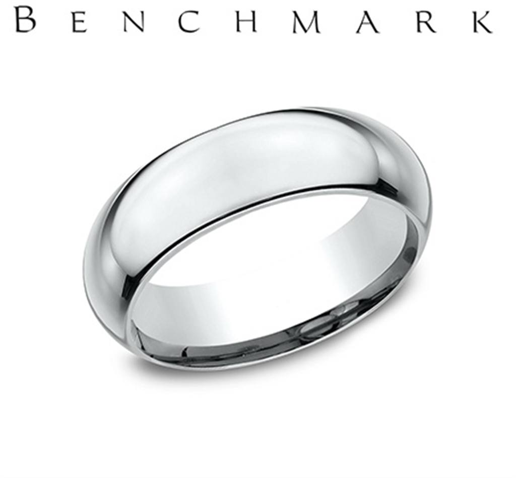 Benchmark 14K White Gold Men’s Polished Dome Comfort Fit Wedding Band – 7mm