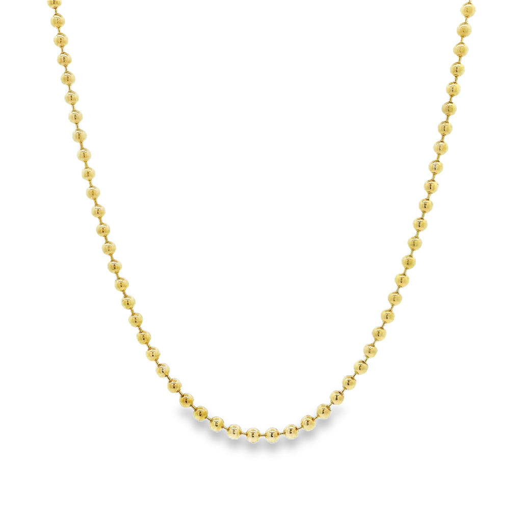 18K Yellow Gold Estate Bead Chain – 2mm, 18", 7.7g