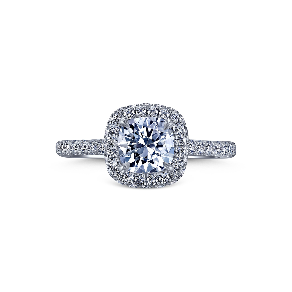 18K White Gold Halo Semi-Mount Engagement Ring - 0.70ctw.