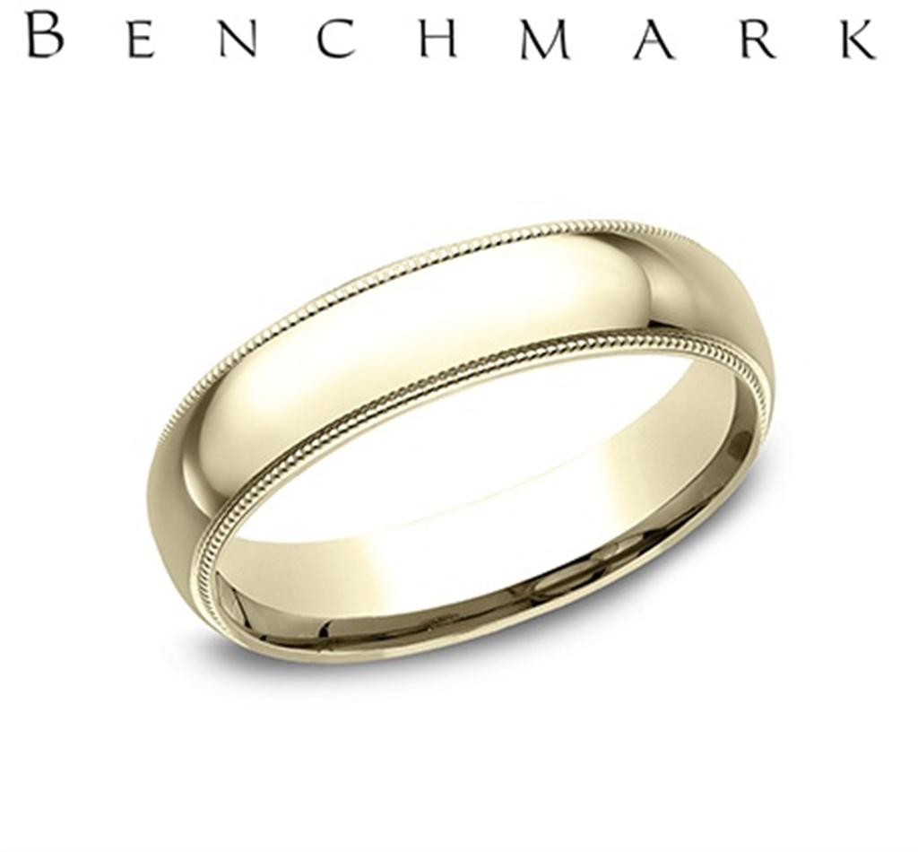 Benchmark 18K Yellow Gold Men’s Wedding Band with Millegrain Edge and Matte Center – 5mm