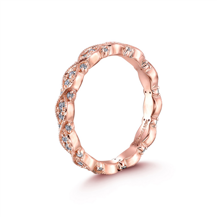 14K Rose Gold Twist Diamond Wedding Band - 0.42ctw.