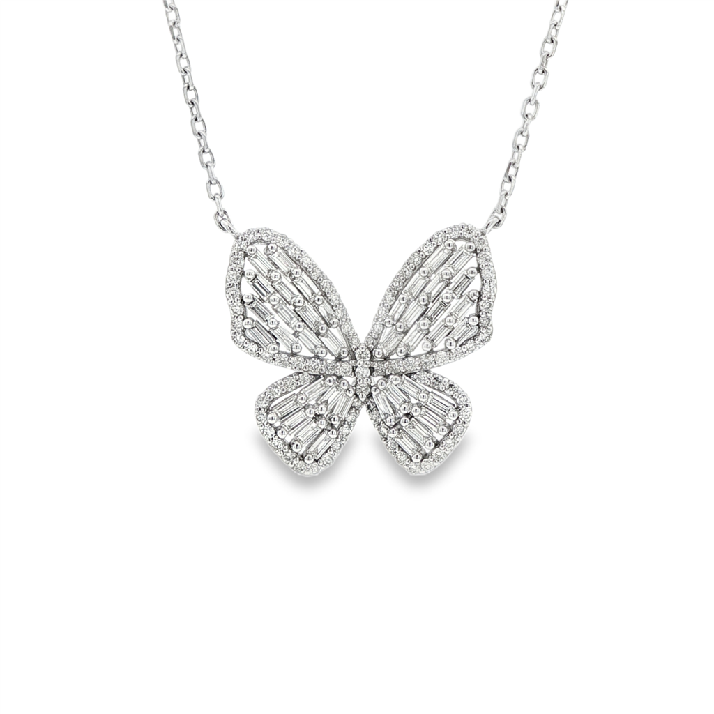 14K White Gold Natural Diamond Butterfly Necklace – 1.31ctw.