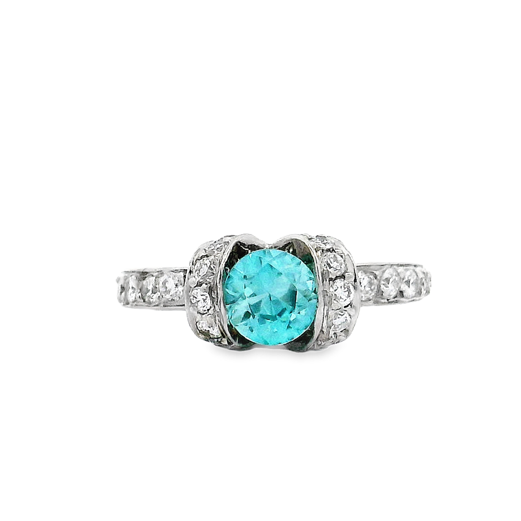 Platinum Blue Zircon & Diamond Loop Ring – 0.77ct Zircon, 0.45ctw Diamonds