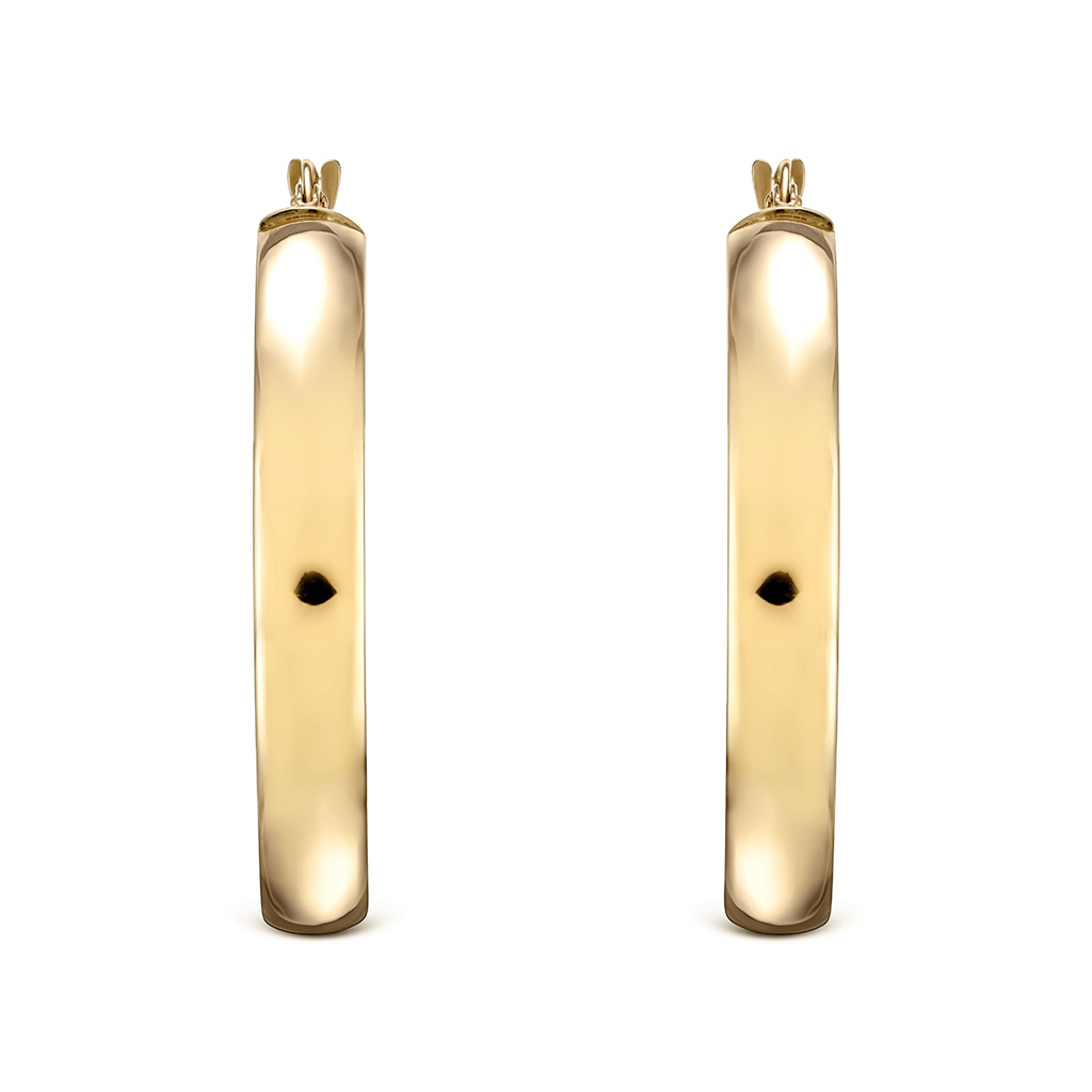 14K Yellow Gold Flat Hoop Earrings – 5mm x 30mm – 3.9g