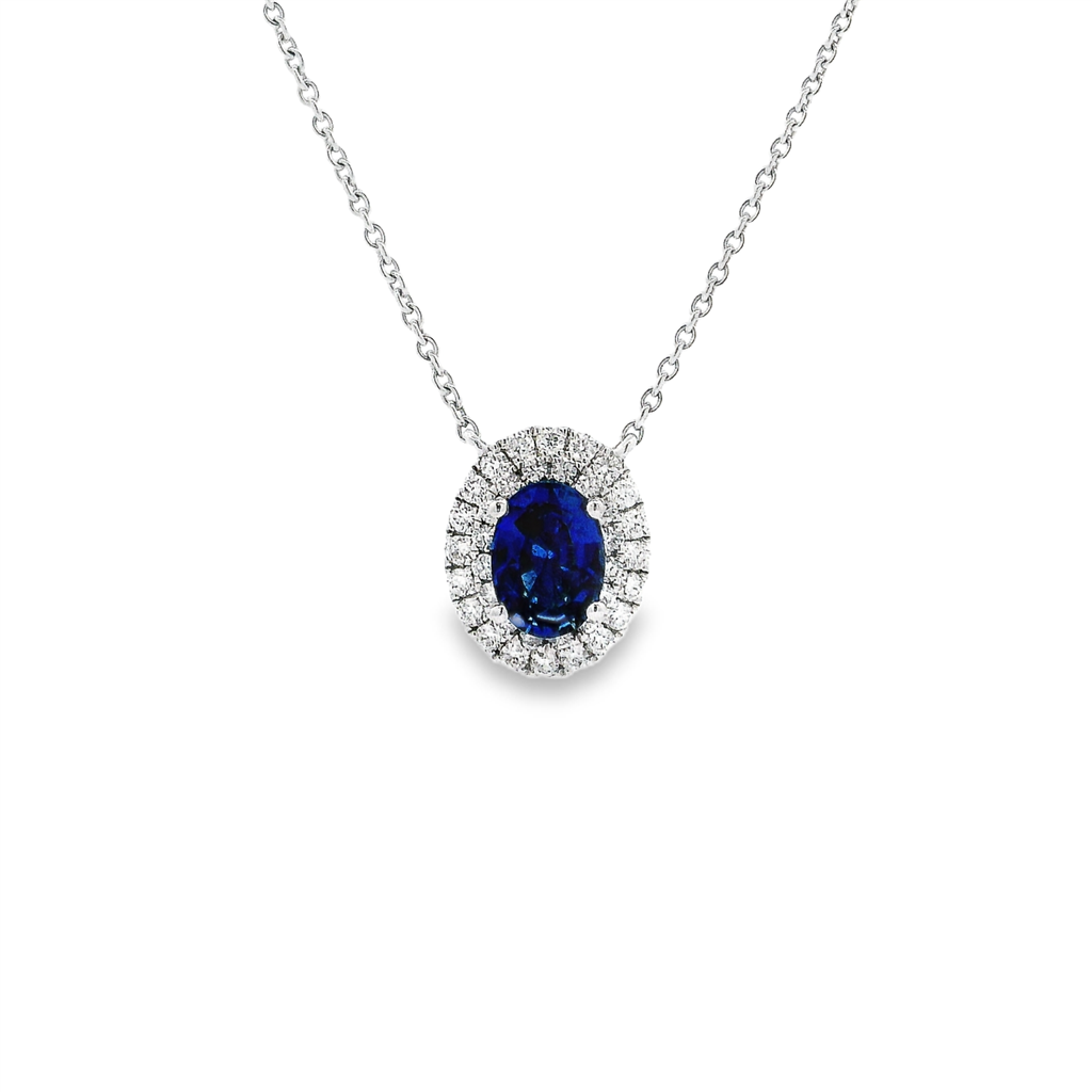 18K White Gold Oval Sapphire & Diamond Pendant – 0.78ct. Sapphire / Diamonds 0.23ctw.