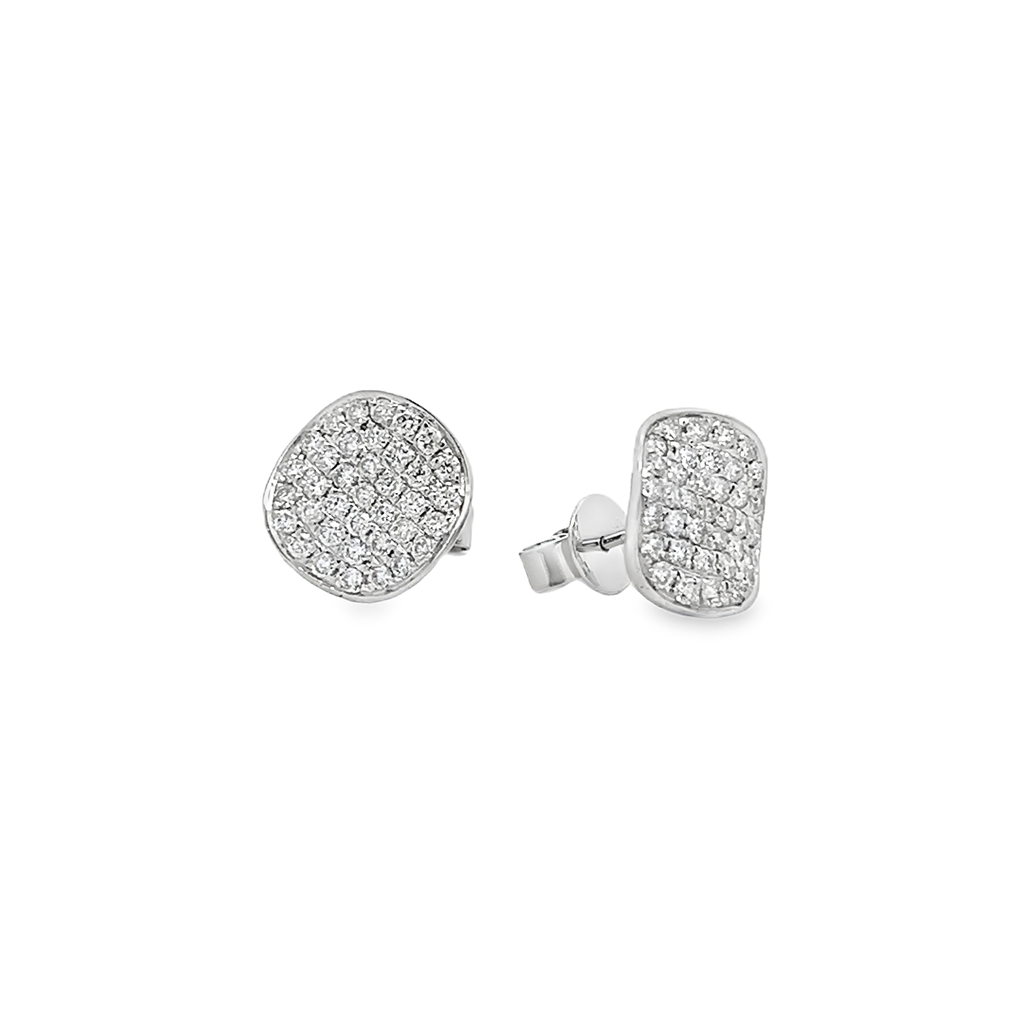 14K White Gold Wavy Disc Diamond Stud Earrings – 1.08ctw.