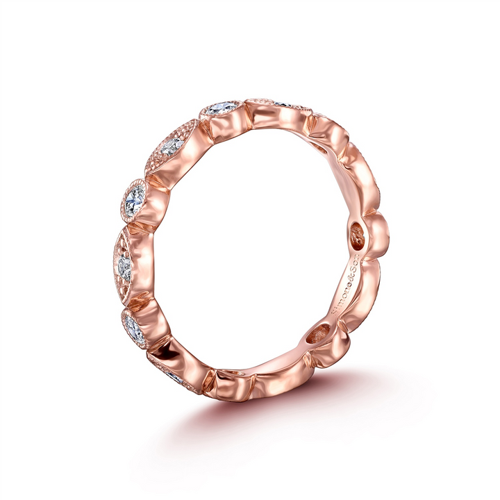14K Rose Gold Round and Marquise Bezel Diamond Wedding Band - 0.84ctw.