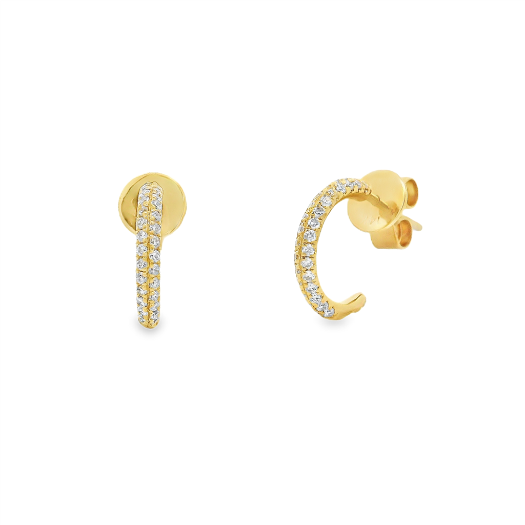 14K Yellow Gold 12x2mm Pavé Natural Diamond Huggie Earrings – 0.34ctw.