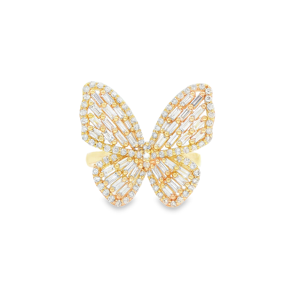 14K Yellow Gold Natural Diamond Butterfly Ring – 1.18ctw.