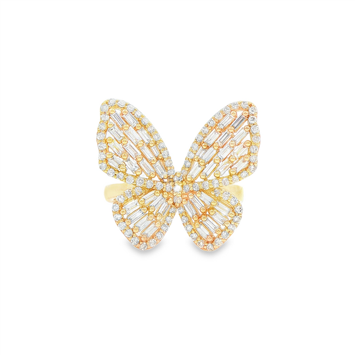 14K Yellow Gold Natural Diamond Butterfly Ring – 1.18ctw.