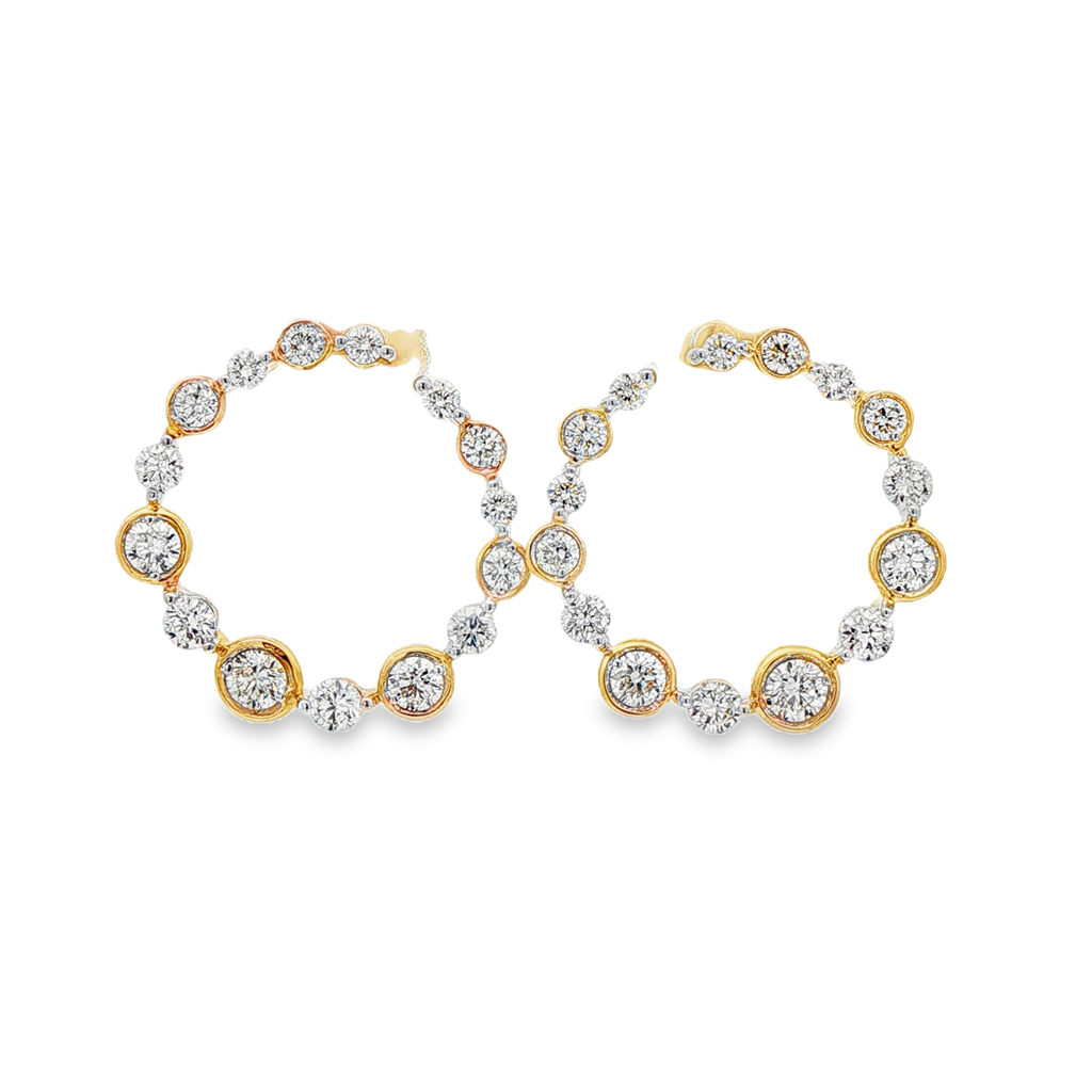 14K Yellow Gold Shared Prong Circle Natural Diamond Stud Earrings – 1.46ctw.