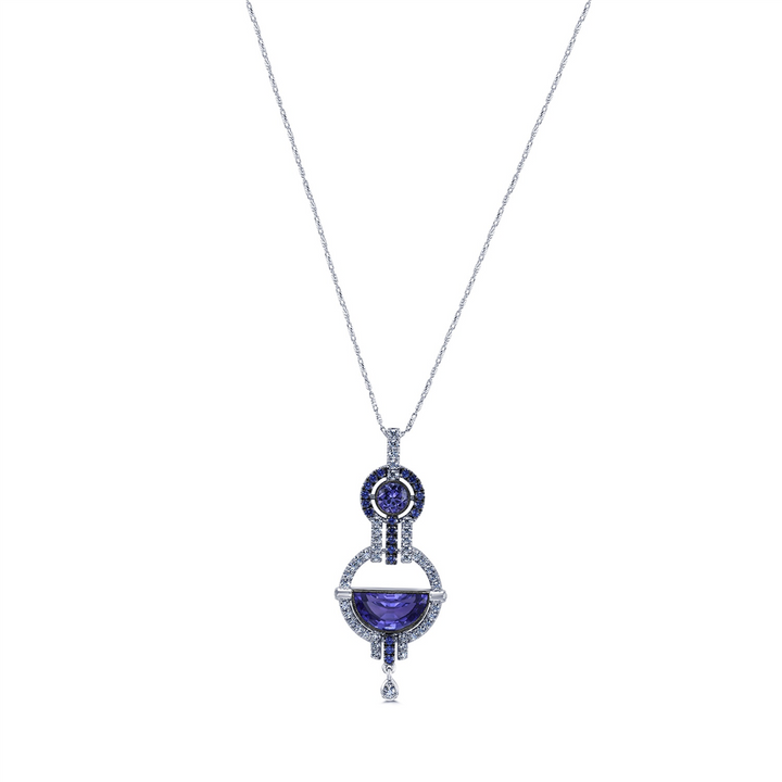 18K White Gold Tanzanite, Sapphire & Diamond Pendant