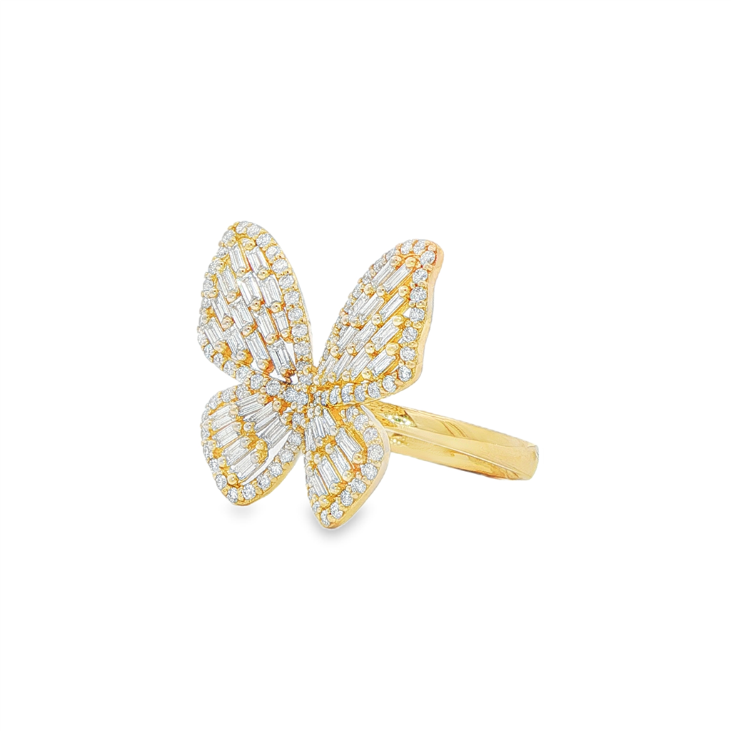 14K Yellow Gold Natural Diamond Butterfly Ring – 1.18ctw.