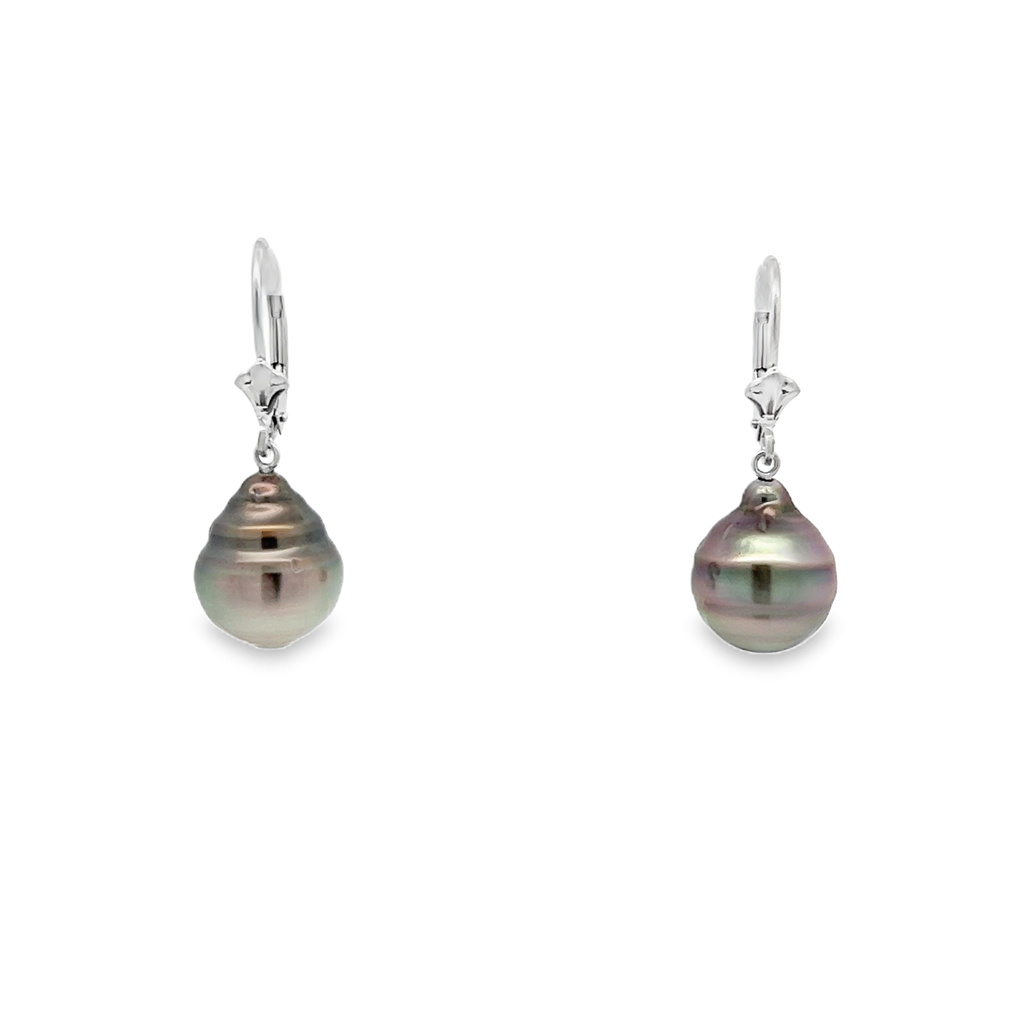 18K White Gold Baroque Tahitian Pearl Leverback Earrings