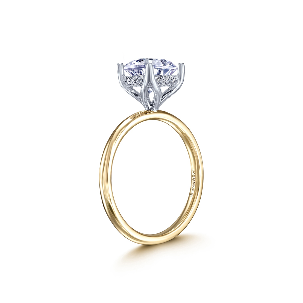 14K Yellow Gold & White Gold Engagement Ring Semi-Mount with Hidden Halo