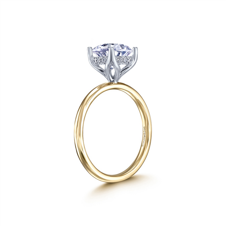 14K Yellow Gold & White Gold Engagement Ring Semi-Mount with Hidden Halo