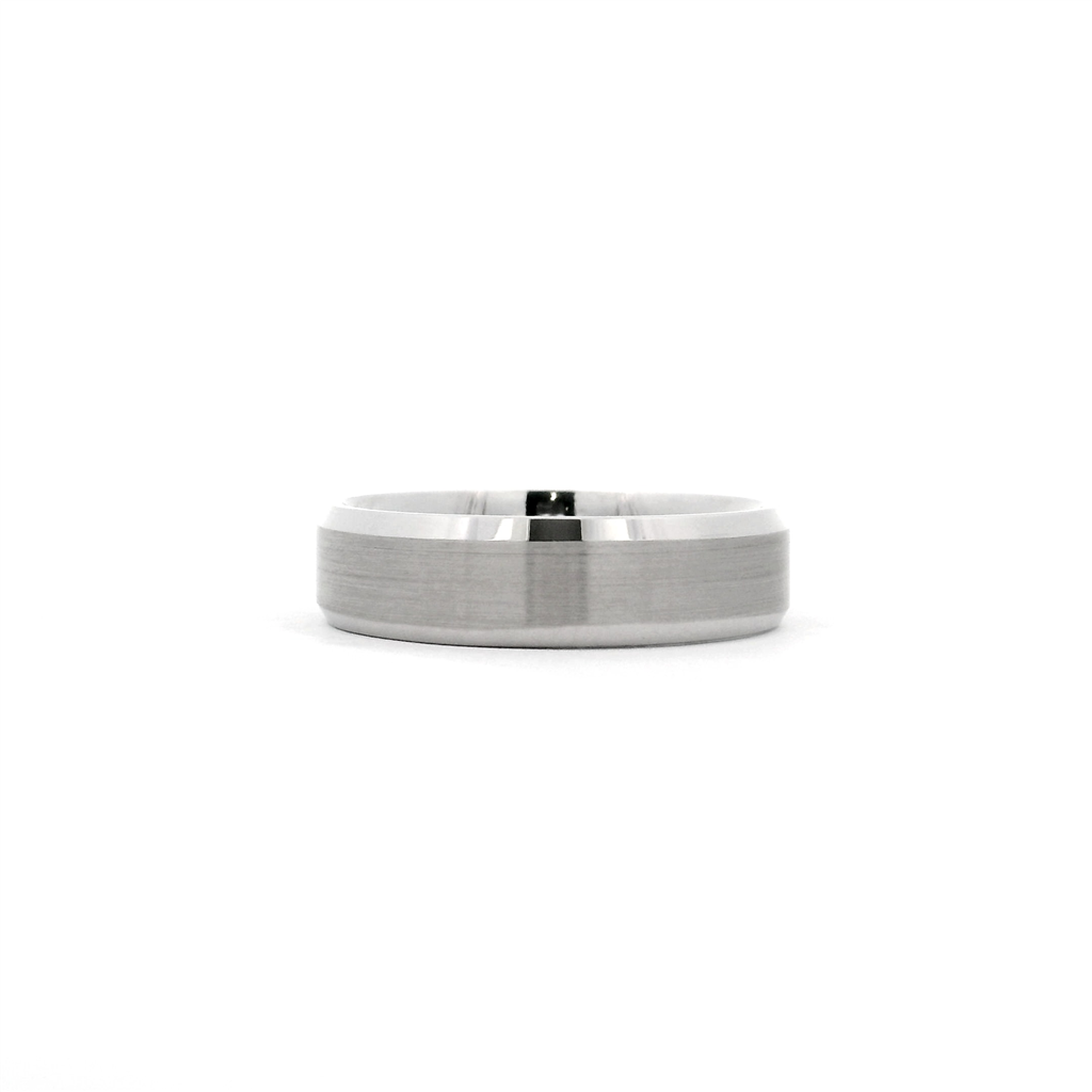 14K White Gold Men’s Beveled Edges Wedding Band with Matte Center – 6mm