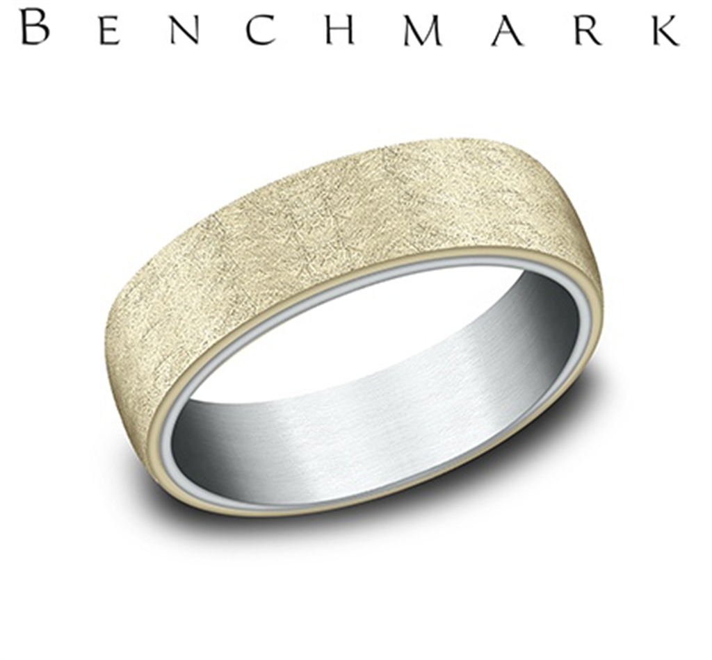 Benchmark 14K White & Yellow Gold Men’s Swirl Wedding Band – 6.5mm