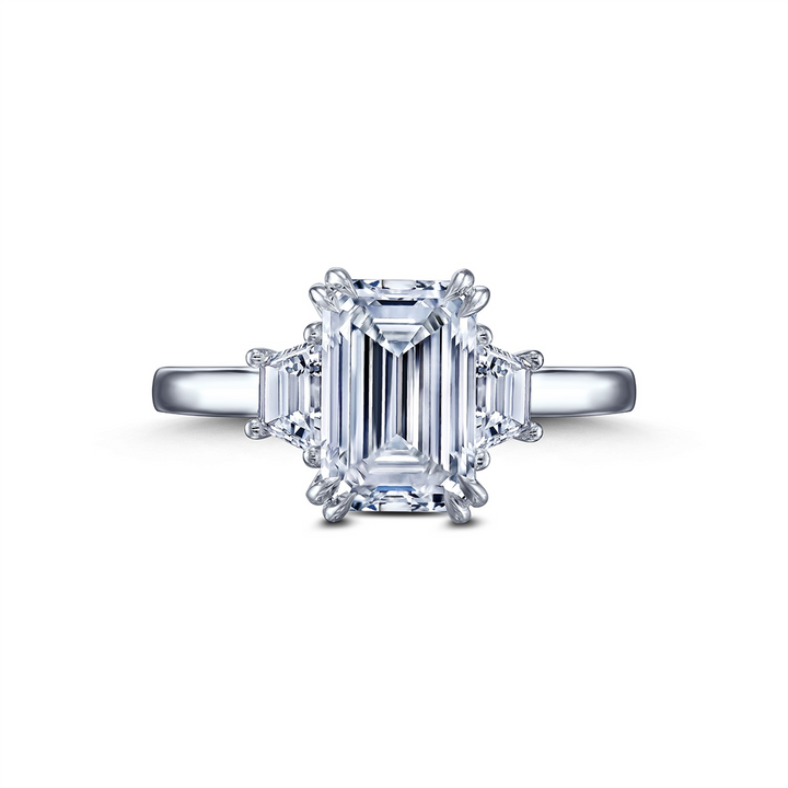Classic Three Stone Engagement Emerald Cut With Traps