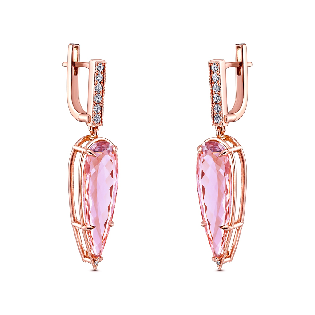 14K Rose Gold Pear-Shaped Morganite and Diamond Earrings – 22.26ctw.