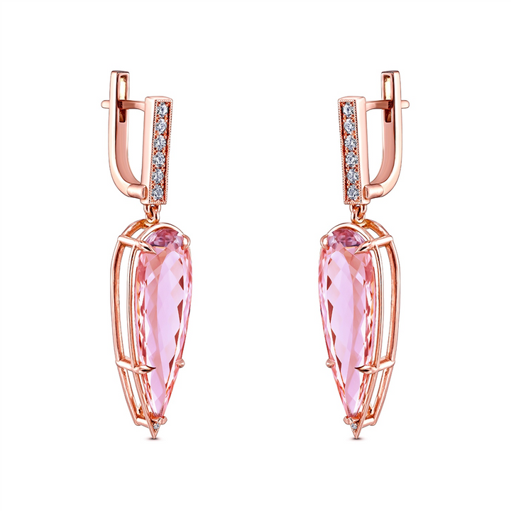 14K Rose Gold Pear-Shaped Morganite and Diamond Earrings – 22.26ctw.