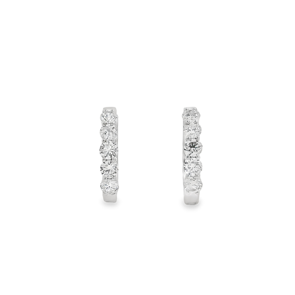 14K White Gold 16x3mm Natural Diamond Oval Hoop Earrings – 1.02ctw.
