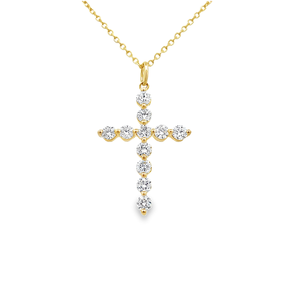 14K Yellow Gold Shared Prong Diamond Cross Pendant – 0.90ctw.