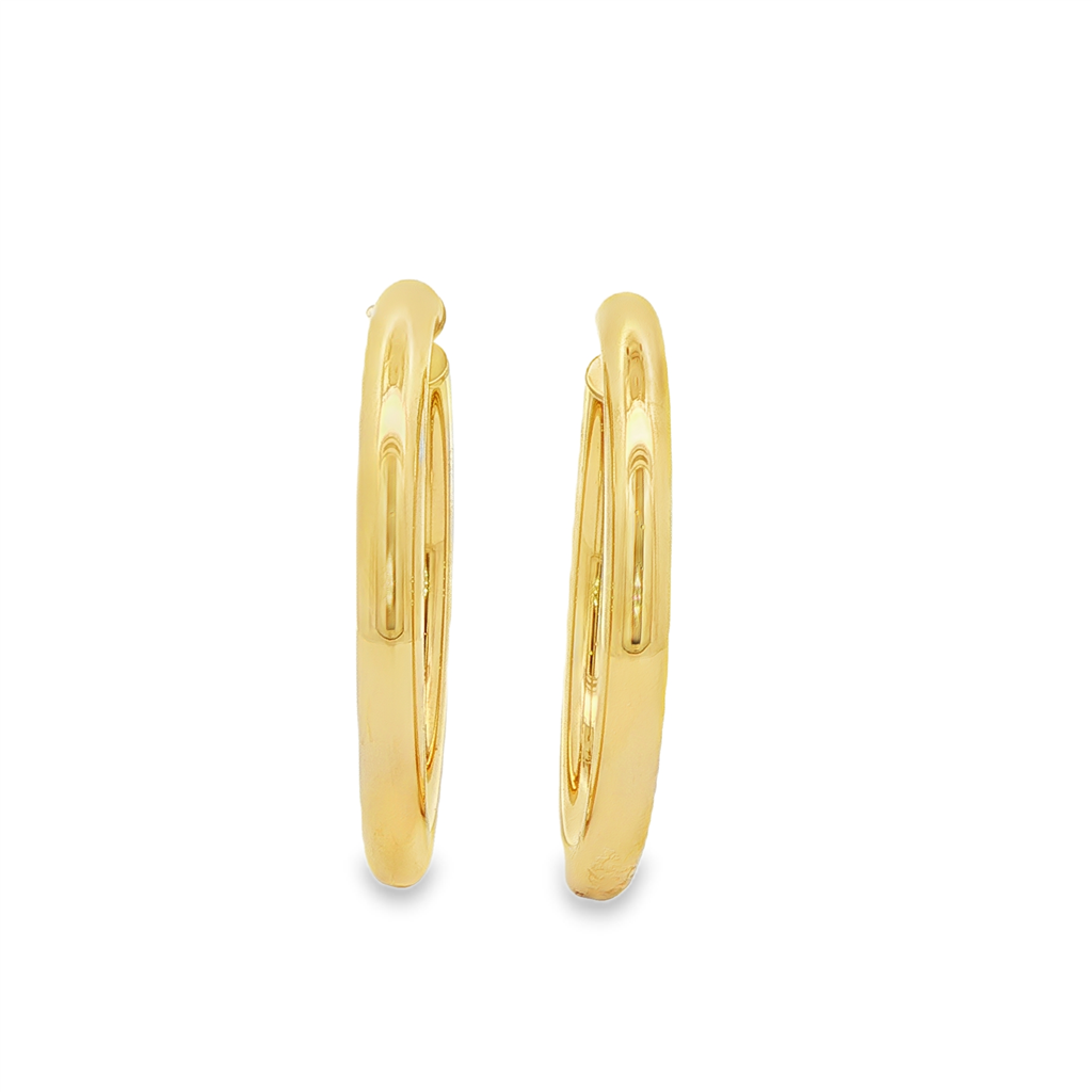 14K Yellow Gold Light Hoop Earrings 4mm x 30mm – 4.9g