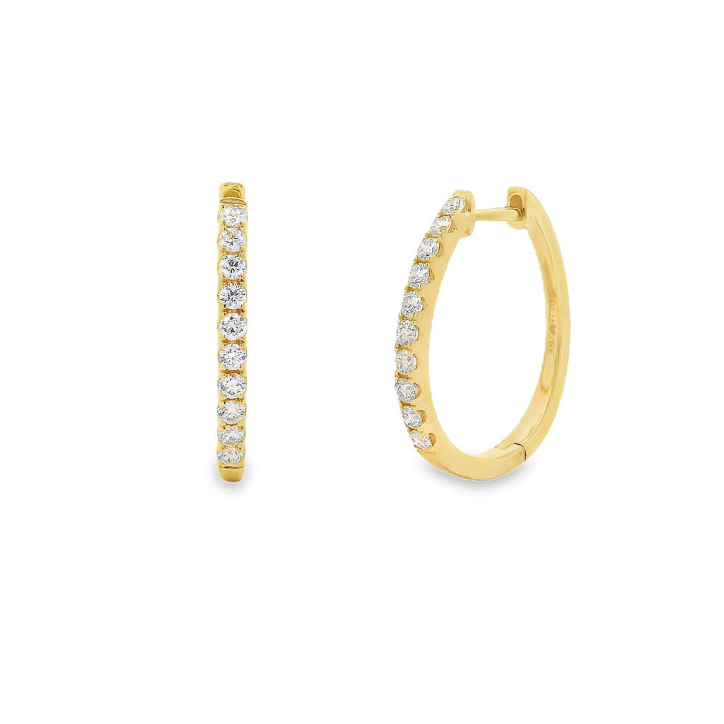 14K Yellow Gold 27x2.2mm Natural Diamond Oval Hoop Earrings – 0.57ctw.