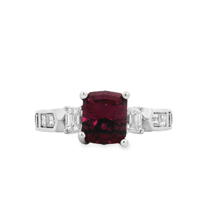 14K White Gold Garnet and Diamond Ring – 3.16ct Garnet, 0.69ctw FG/VS Diamonds