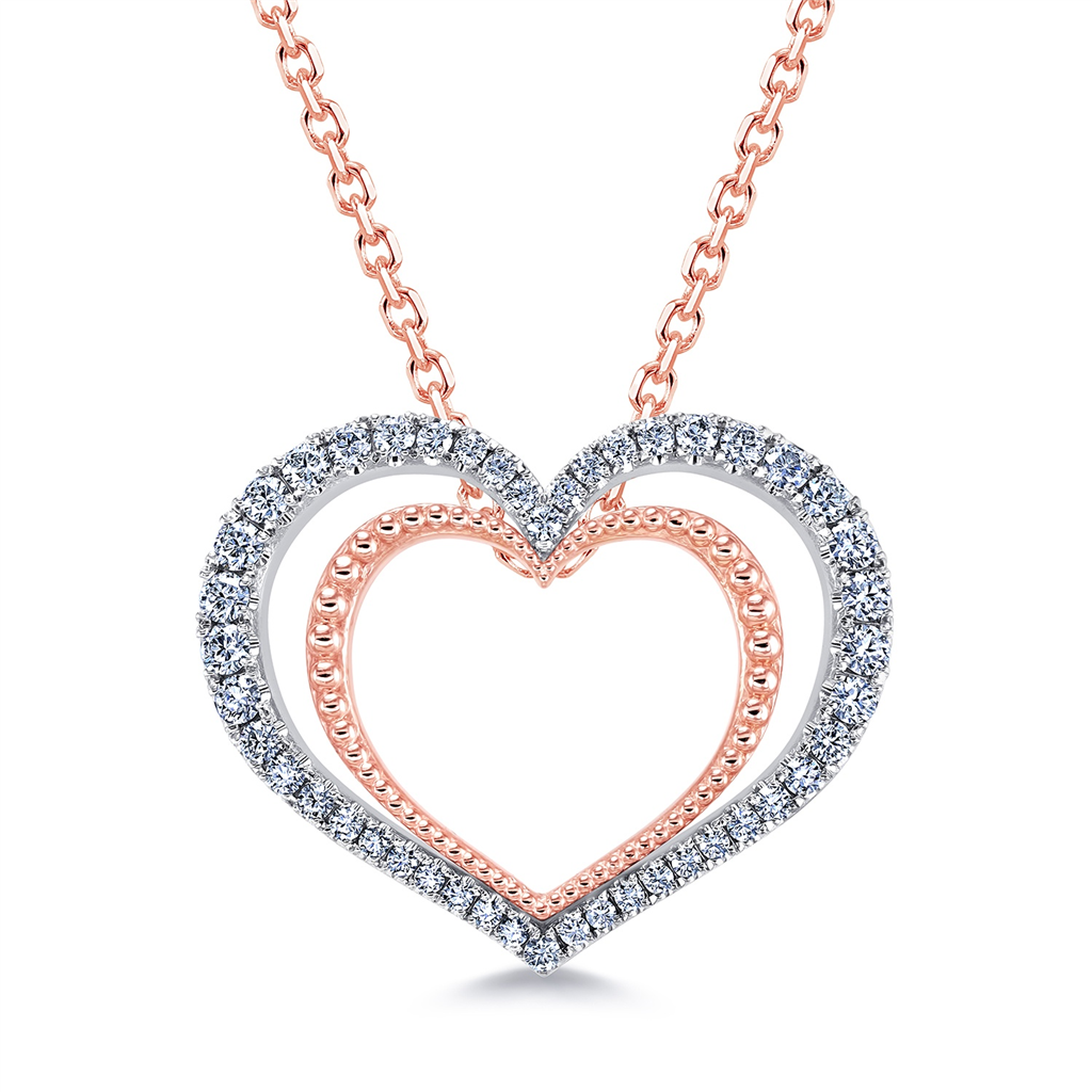 14K Rose & White Gold Double Heart Diamond Pendant  0.46ctw.