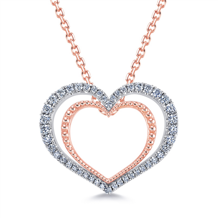 14K Rose & White Gold Double Heart Diamond Pendant  0.46ctw.