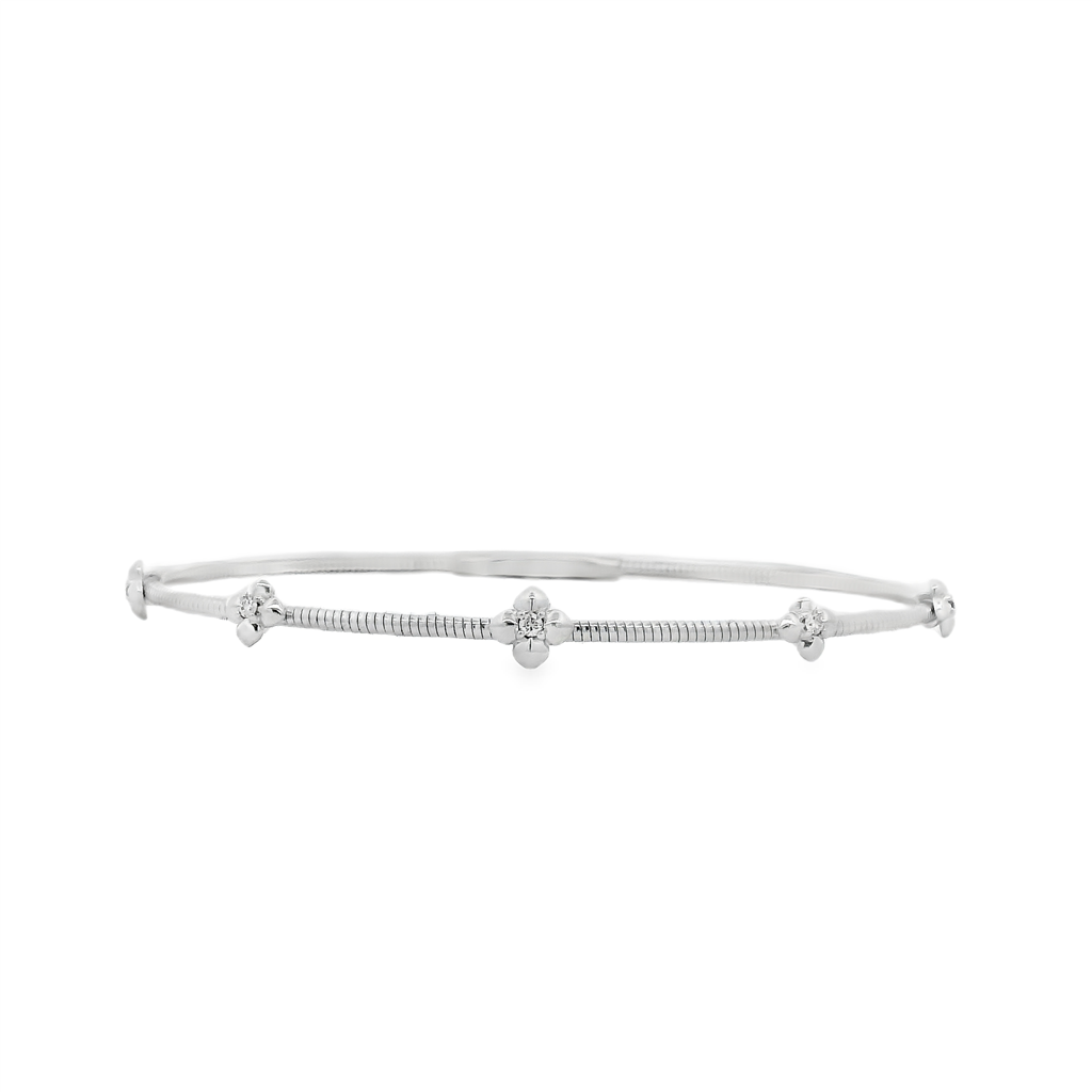 14K White Gold Flower Diamond Flexi Bangle – 0.08ctw.