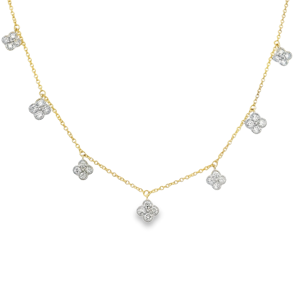 14K Yellow & White Gold Natural Diamond Flower Necklace – 18"