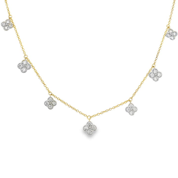 14K Yellow & White Gold Natural Diamond Flower Necklace – 18"