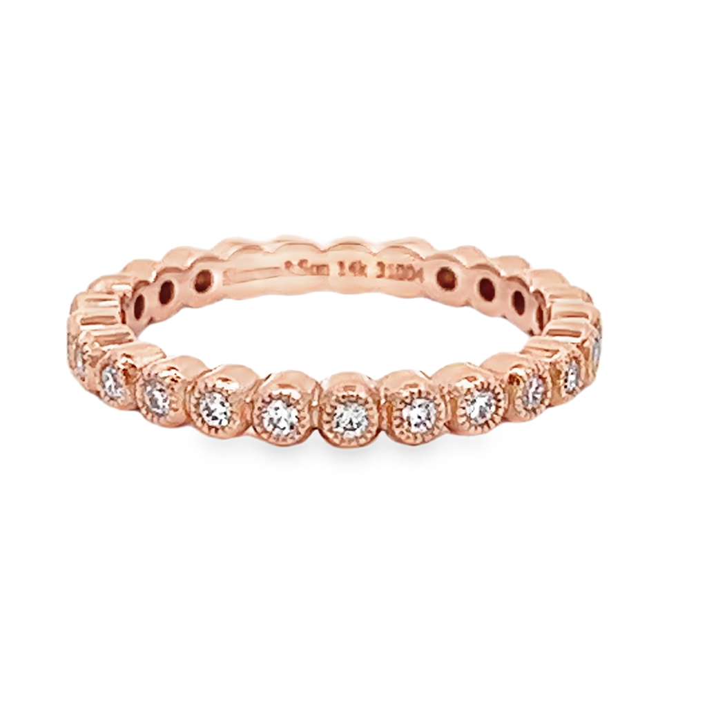 14K Rose Gold Diamond Milgrain Bubble Bezel Band - 0.37ctw.