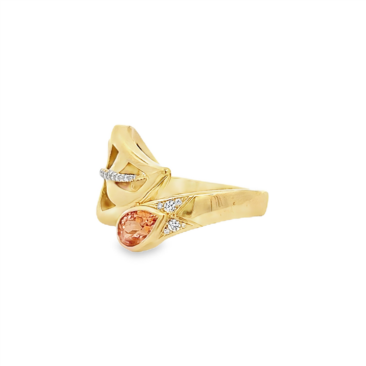 18K Yellow Gold Spessartite Garnet & Diamond Leaf Ring
