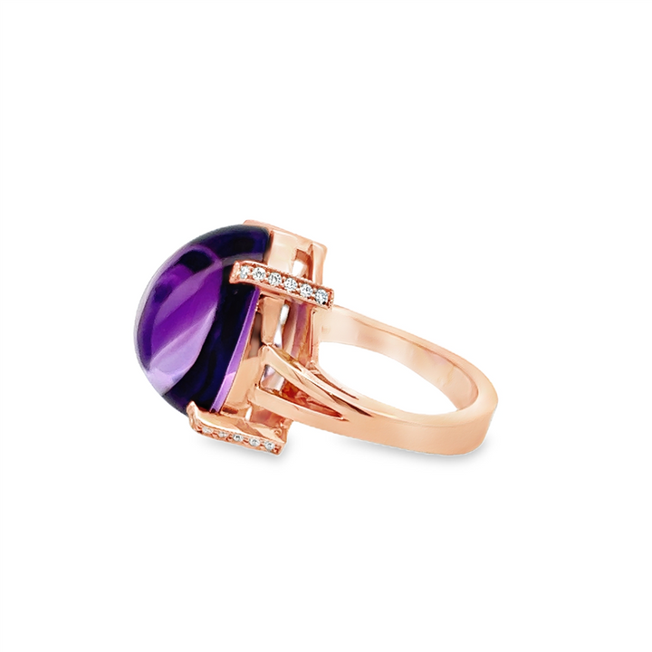 18K Rose Gold Amethyst & Diamond Ring – 17.89ct Amethyst, 0.14ctw Diamonds