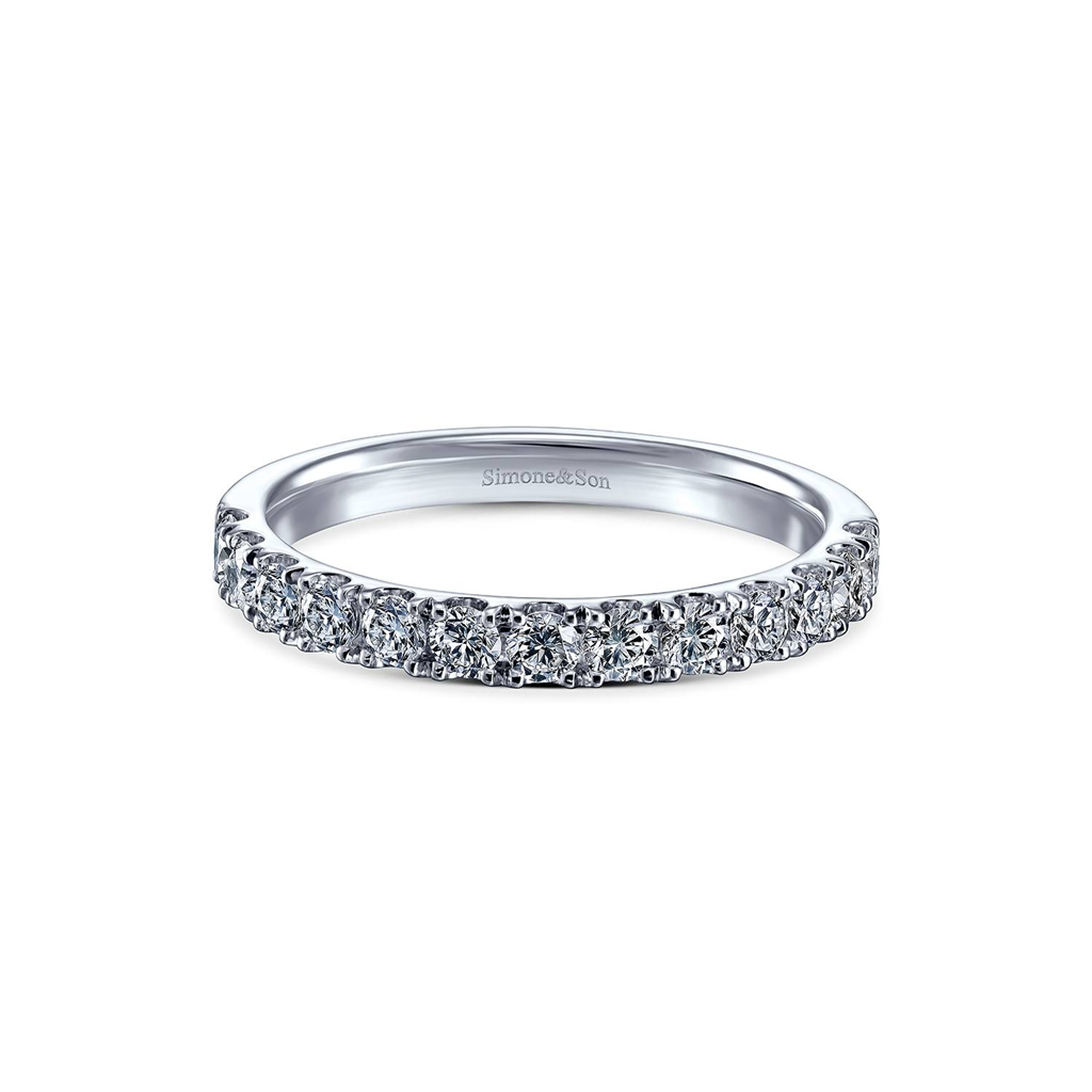 14K White Gold U-Prong Natural Diamond Wedding Band - 0.60ctw.