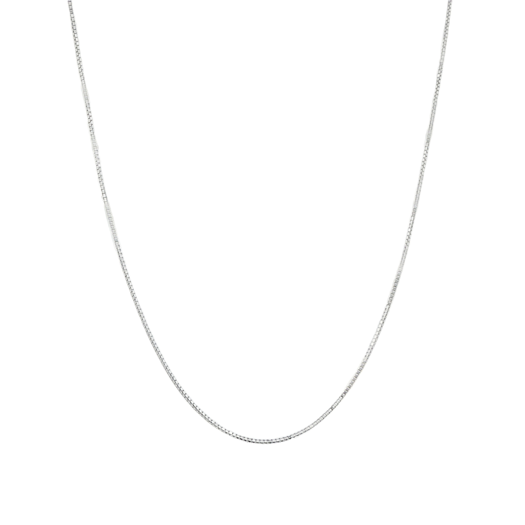14K White Box Chain – 18", 0.5mm, 0.9g