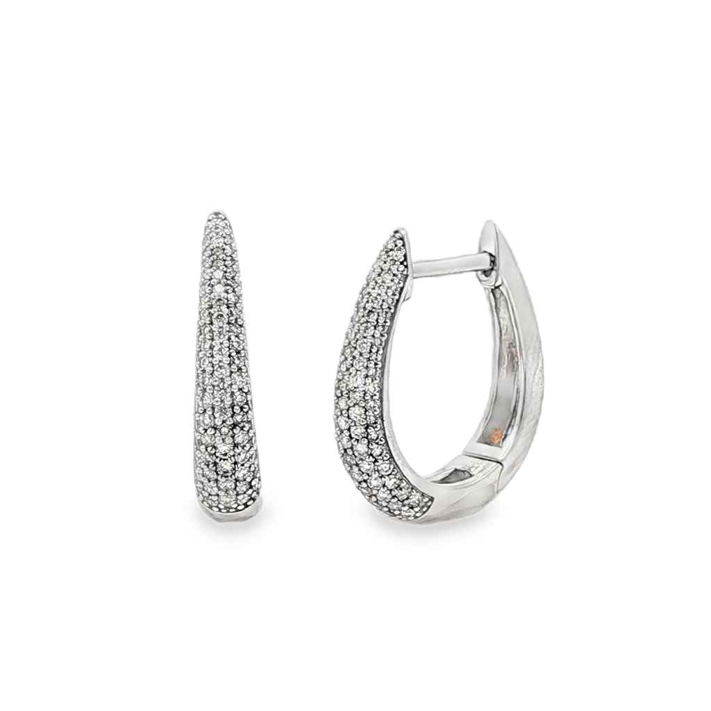 14K White Gold 17.5x3.8mm Natural Diamond Hoop Earrings – 0.50ctw.