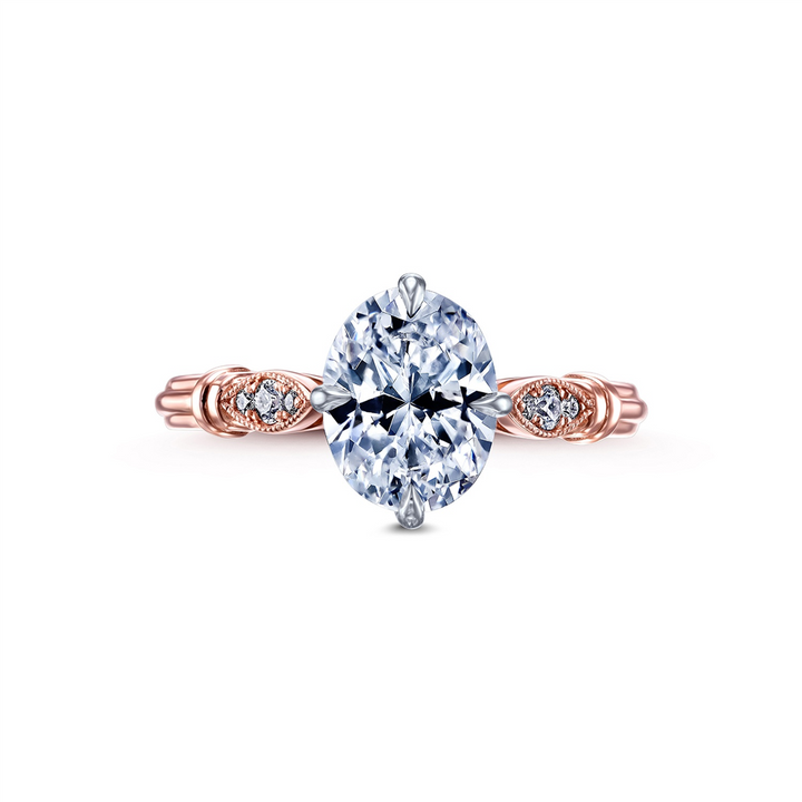14K Rose & White Gold Leaf Motif Diamond Semi-Mount Engagement Ring - 0.06ctw.