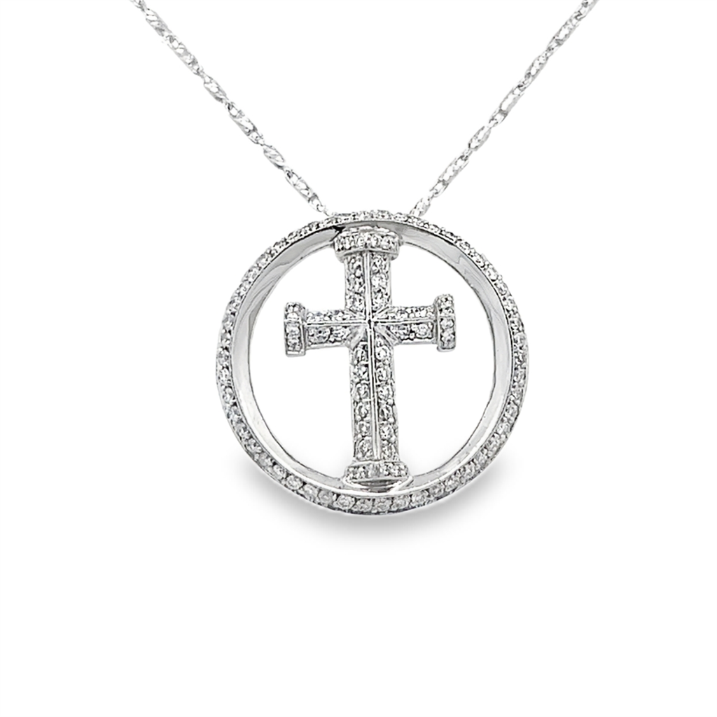 Platinum Circle Cross Pendant – 0.50ctw.