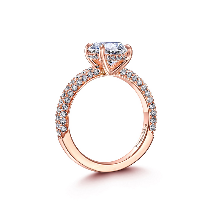 18K Rose Gold Three Row Pave Semi-Mount Engagement Ring - 0.77ctw.