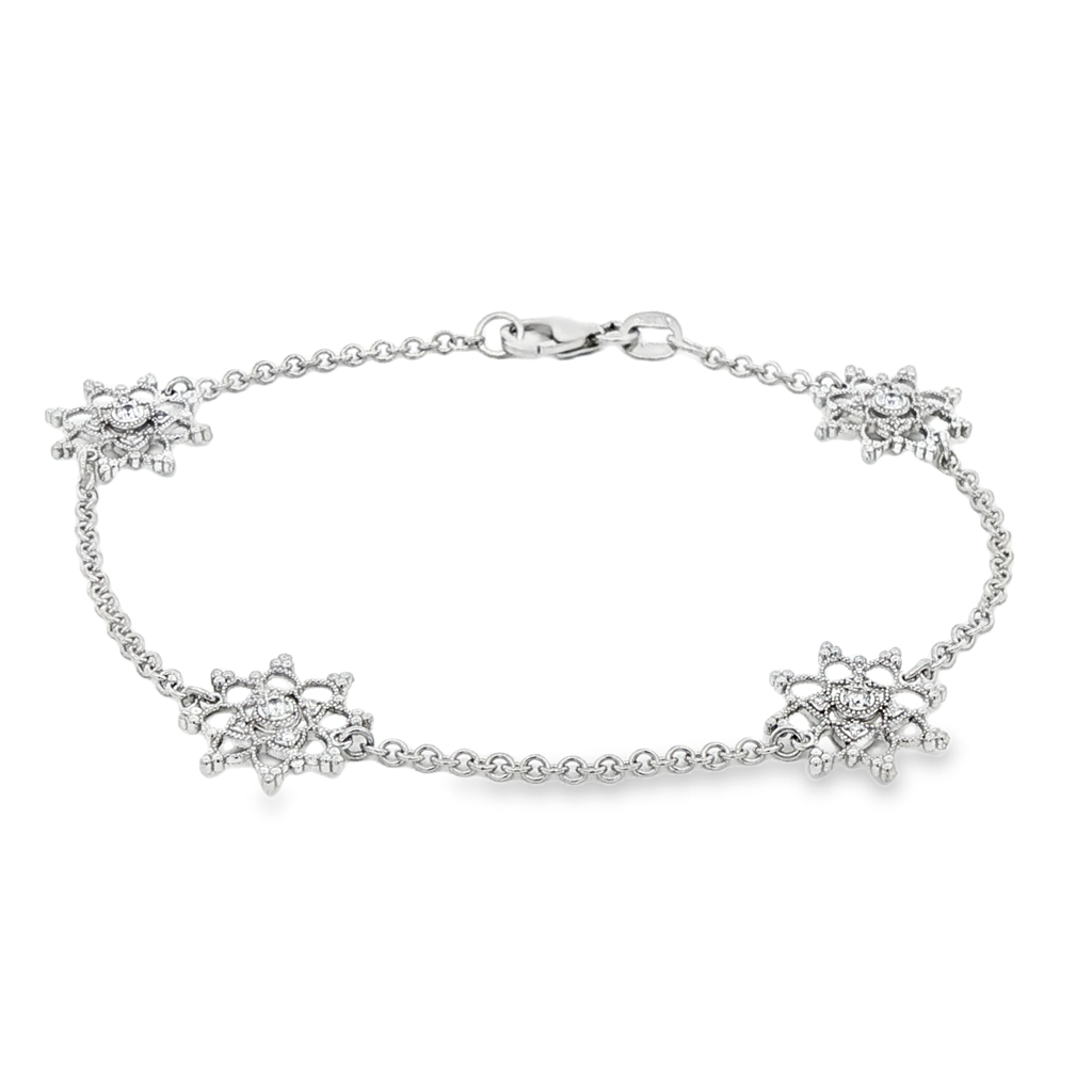 18K White Gold Natural Diamond Snowflake Bracelet – 0.20ctw.