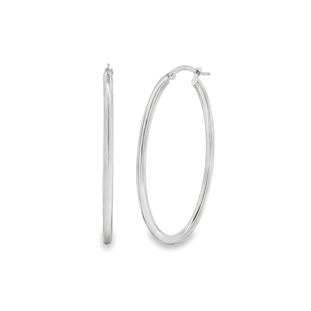 14K White Gold Large Oval Hoop Earrings – 2.5g